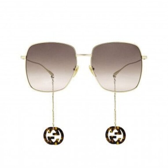 NWT GUCCI SUNGLASSES WOMEN GOLD/BROWN SQUARE EYEWEAR GUCCI - Picture 2 of 3